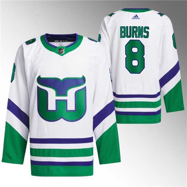 Mens Carolina Hurricanes #8 Brent Burns White 2023-24 Stitched Jersey Dzhi
